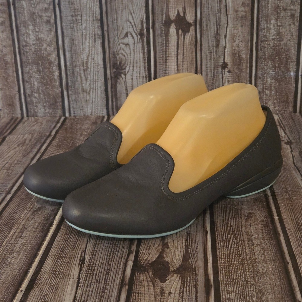Sz 7.5 Womens Kuru Charcoal Grey Leather Orthopedic Comfort Flats Shoes VGUC!